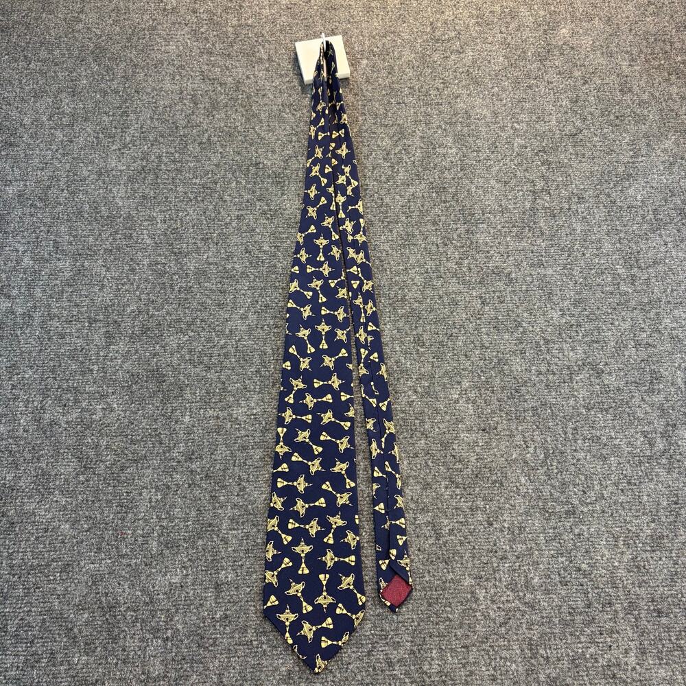 Hathaway Mens 100% Silk Navy Blue Gold Trophy Print Neck Tie